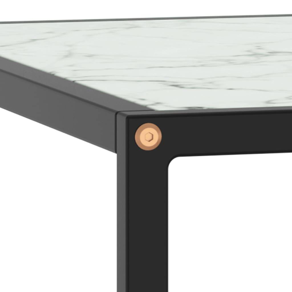Tavolino da Salotto Nero con Vetro Marmo Bianco 80x80x35 cm-3