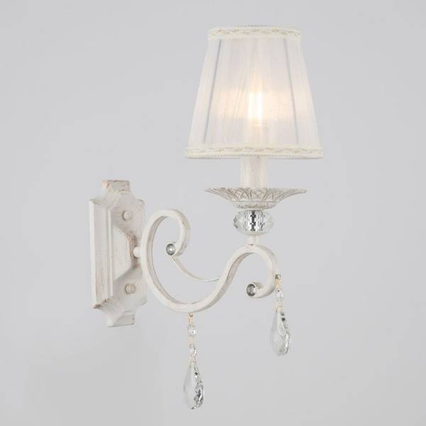 Applique Shabby Chic Grace Metallo Bianco 1 Luce Diffusore Bianco