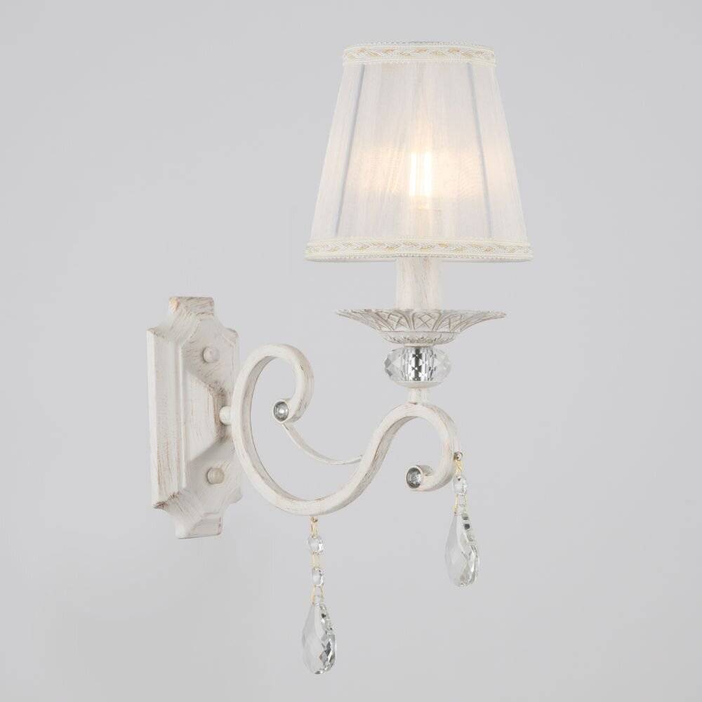 Applique Shabby Chic Grace Metallo Bianco 1 Luce Diffusore Bianco-0