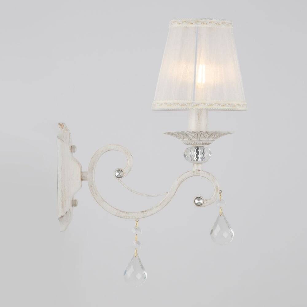 Applique Shabby Chic Grace Metallo Bianco 1 Luce Diffusore Bianco-1