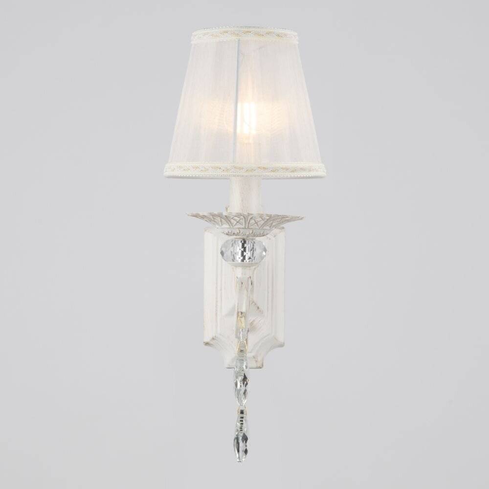 Applique Shabby Chic Grace Metallo Bianco 1 Luce Diffusore Bianco-2