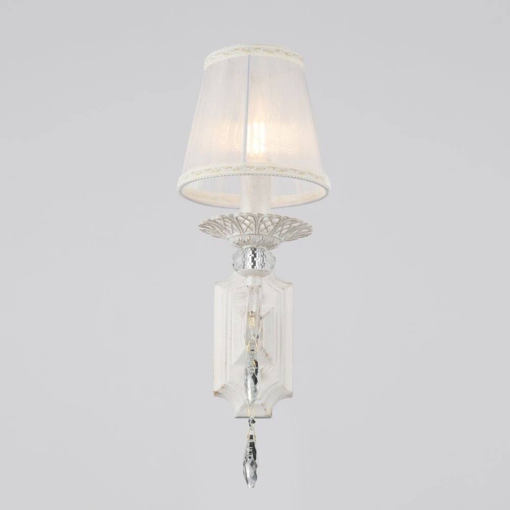 Applique Shabby Chic Grace Metallo Bianco 1 Luce Diffusore Bianco-3