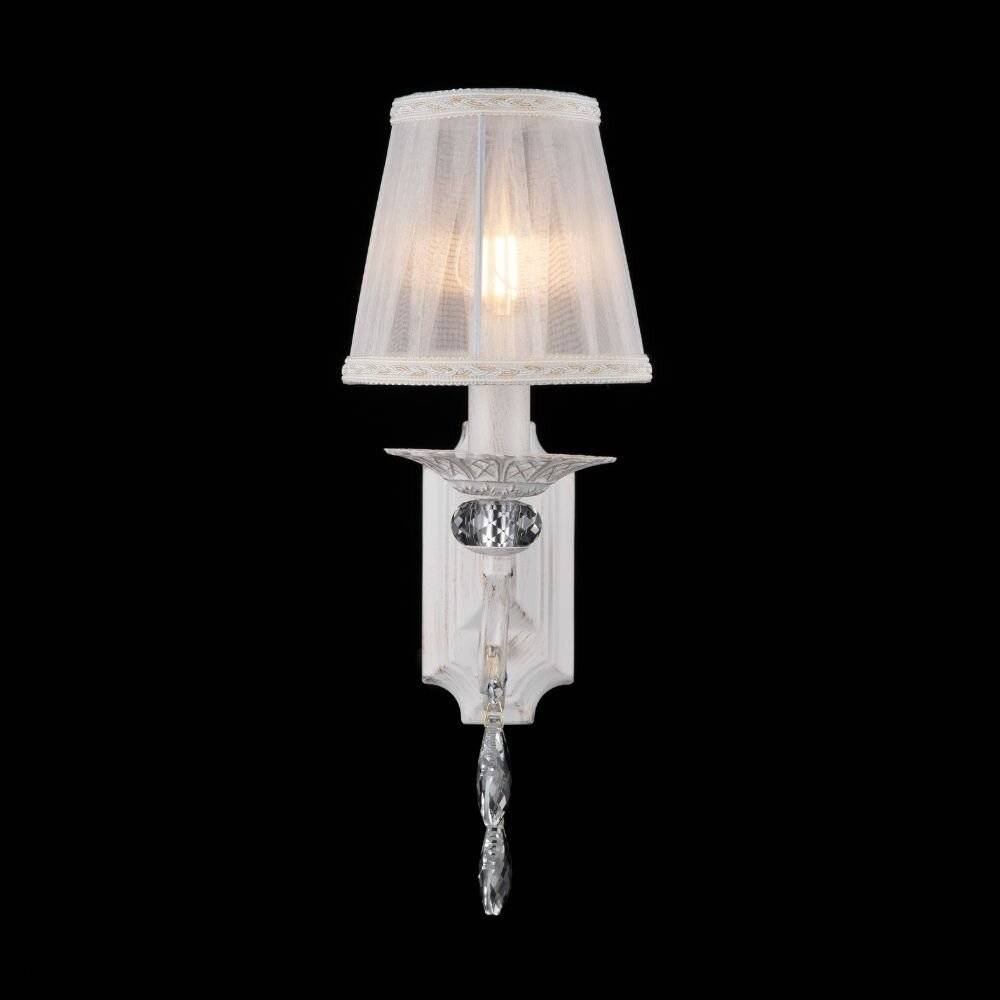 Applique Shabby Chic Grace Metallo Bianco 1 Luce Diffusore Bianco-4