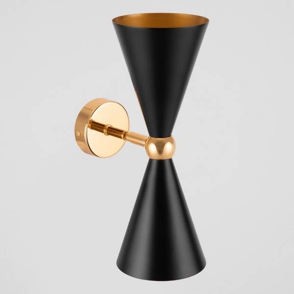 Applique Contemporanea Vesper Struttura E Diffusori In Metallo Nero E Oro 2 Luci