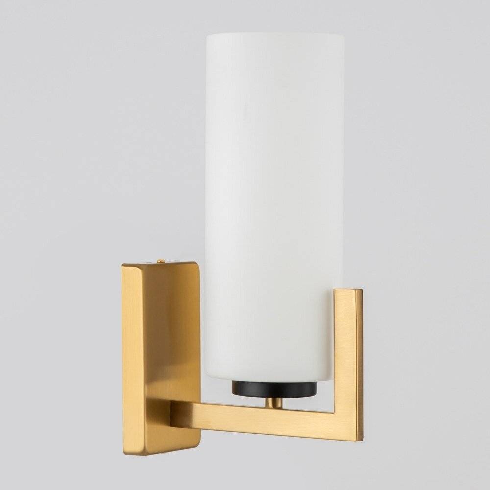 Applique Contermporanea Fortano 1 Luce Metallo Ottone Diffusore Vetro Bianco-0