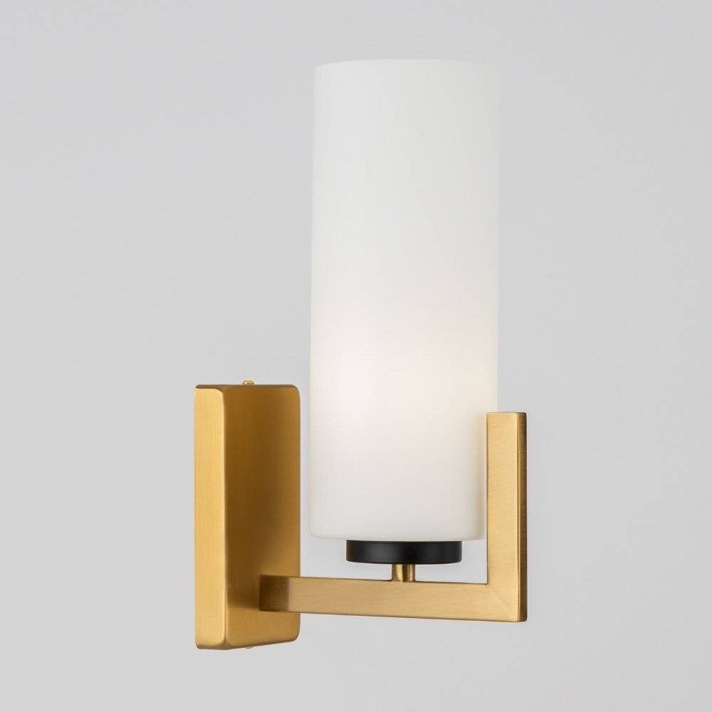 Applique Contermporanea Fortano 1 Luce Metallo Ottone Diffusore Vetro Bianco-2
