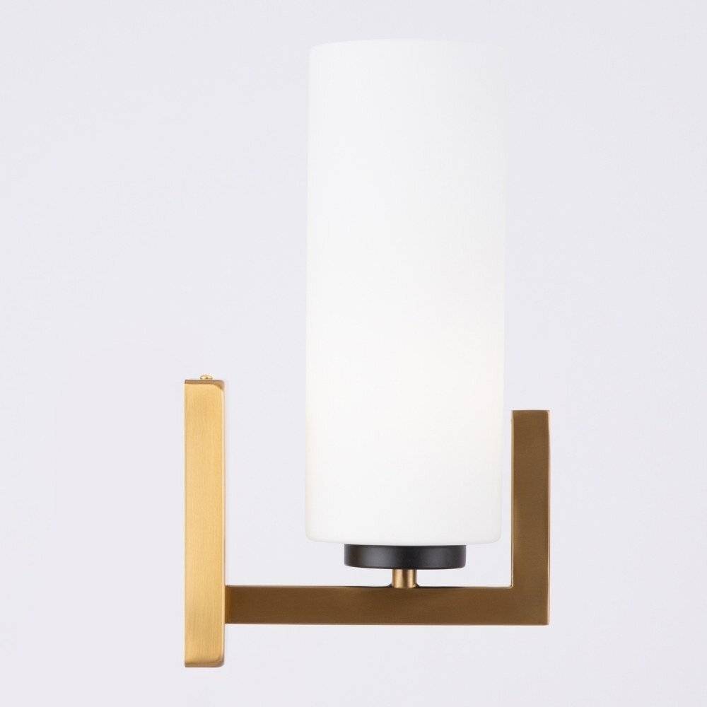 Applique Contermporanea Fortano 1 Luce Metallo Ottone Diffusore Vetro Bianco-3