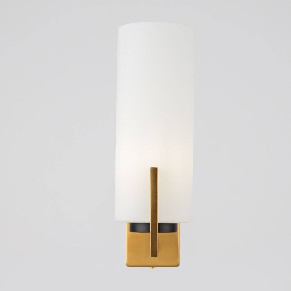 Applique Contermporanea Fortano 1 Luce Metallo Ottone Diffusore Vetro Bianco-4