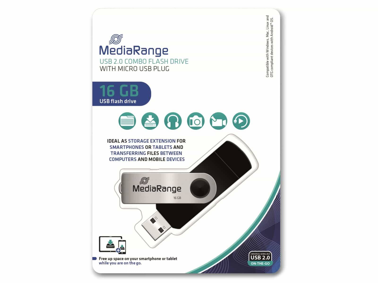 Immagine simbolo per MediaRange MR931-2 unità flash USB 16 GB USB Type-A / Micro-USB 2.0 Argento, Nero (MediaRange - USB flashdrive - 16 GB)