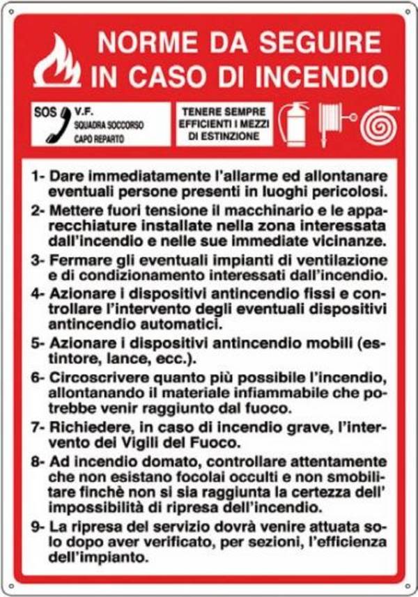 CARTELLO ALLUMINIO 50X35 NORME DA ESEG. IN CASO D'INCENDIO 05200510