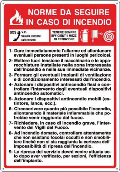 CARTELLO ALLUMINIO 50X35 NORME DA ESEG. IN CASO D'INCENDIO 05200510-0