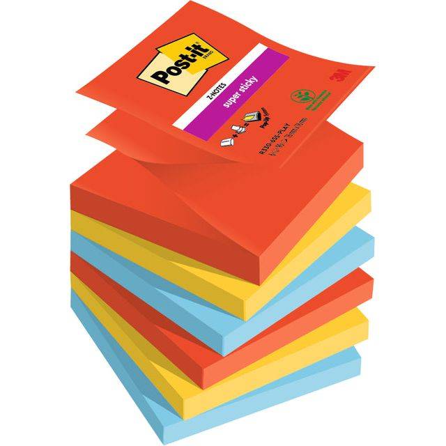 Post-IT® Super Sticky giocoso stato di adesione 7,6 x 7,6 cm