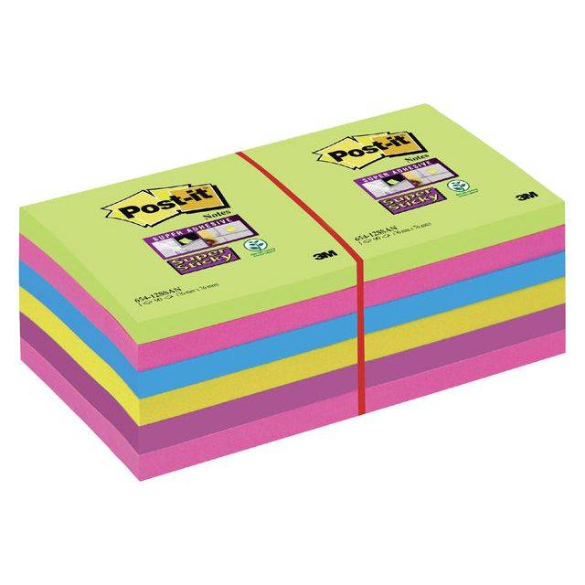 Post-it Notes Ultracolor 654-12 3M - 76x76 mm - 20556 (Turchese Malva Girasole Fucsia e Lime Conf. 12)-2
