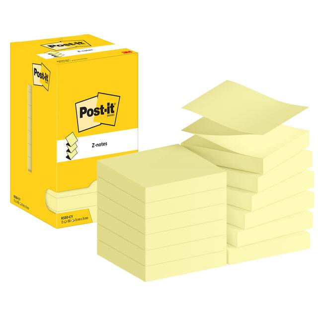 Post-it Z Notes 76x76mm 100 Sheets Canary Yellow Pack 12 R330 CY 7100290167-0