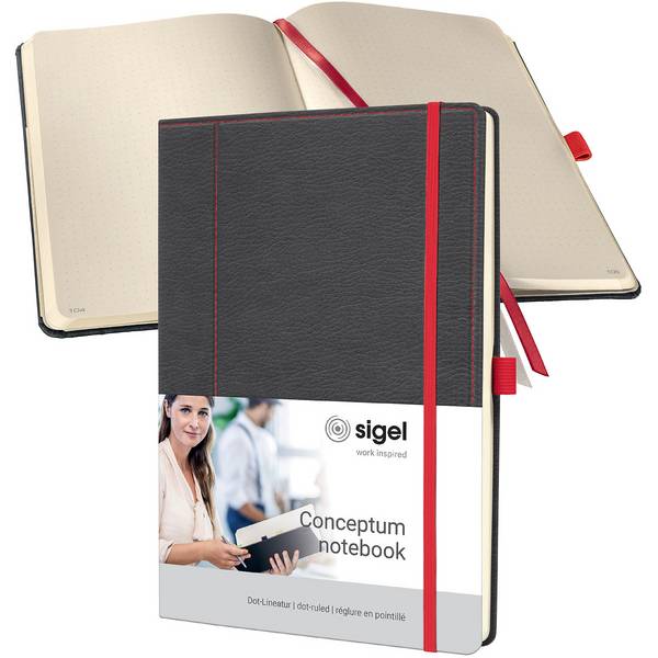 sigel Notizbuch Conceptum Design Casual, DIN A4, grau/rot Dot-Liniatur (punktkariert), Hardvover in Echtleder-Optik, - 1