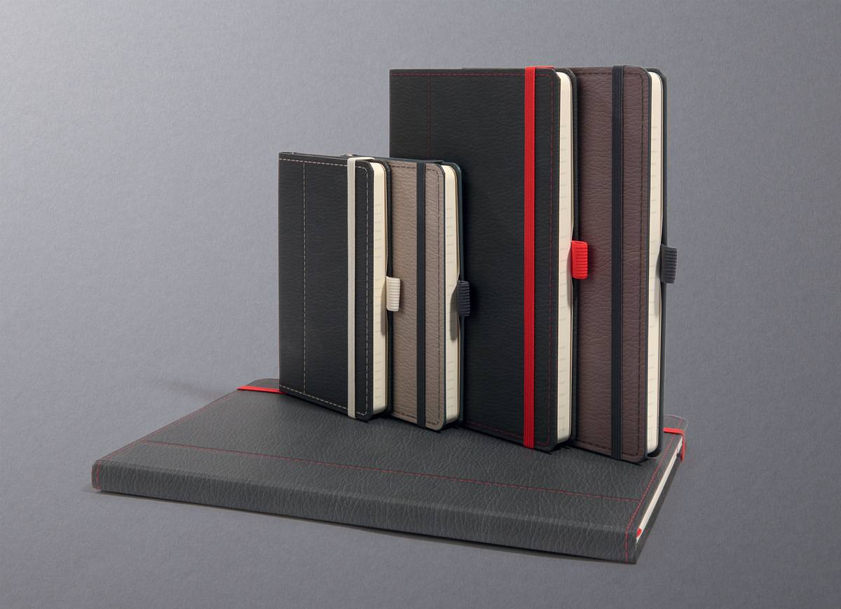 sigel Notizbuch Conceptum Design Casual, DIN A4, grau/rot Dot-Liniatur (punktkariert), Hardvover in Echtleder-Optik, - 1-3