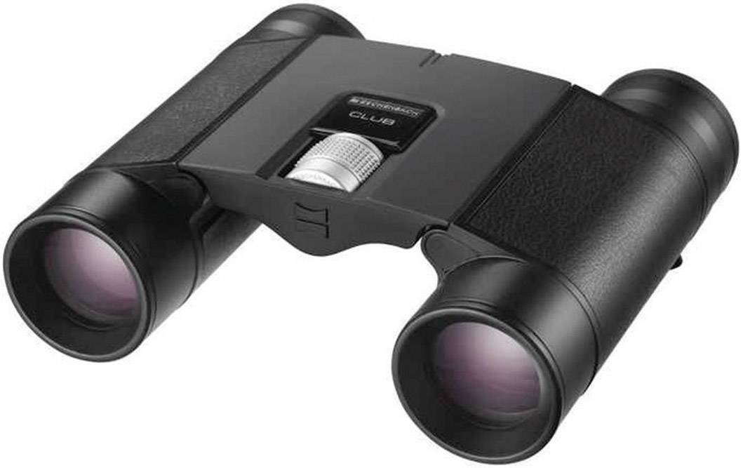 Binocolo con custodia nera e ruota di messa a fuoco centrale, ideale per attività all'aperto e birdwatching.