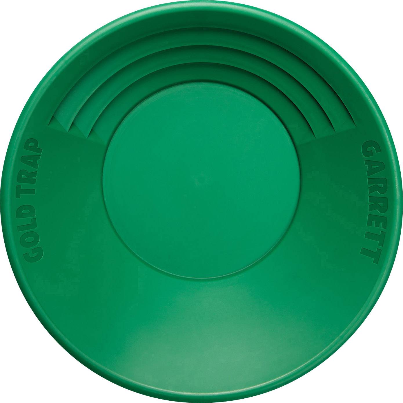 Un lavandino verde per la separazione dell'oro, con scanalature sul bordo, utilizzato per estrarre l'oro dai sedimenti.