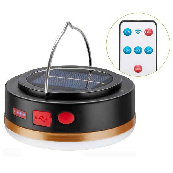 Lampada solare da campeggio a LED con powerbank e telecomando IR-0