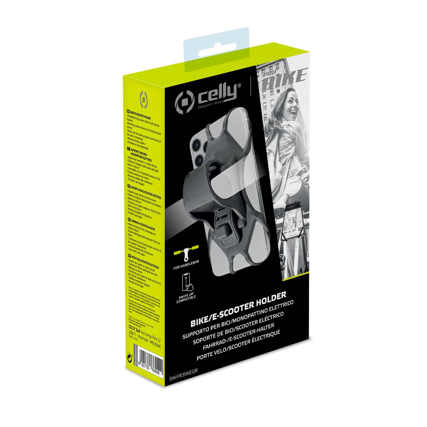 Portacellulare per Bicicletta Celly SWIPEBIKEGR Grigio Silicone-0