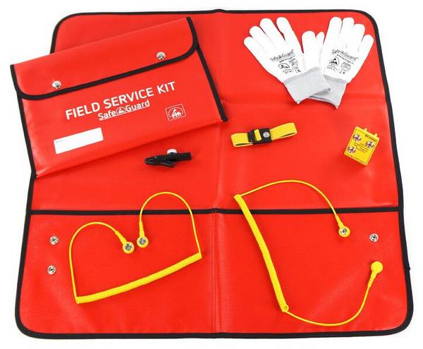 Kit di servizio ESD SWISS, guanti, clip a coccodrillo isolata, rosso