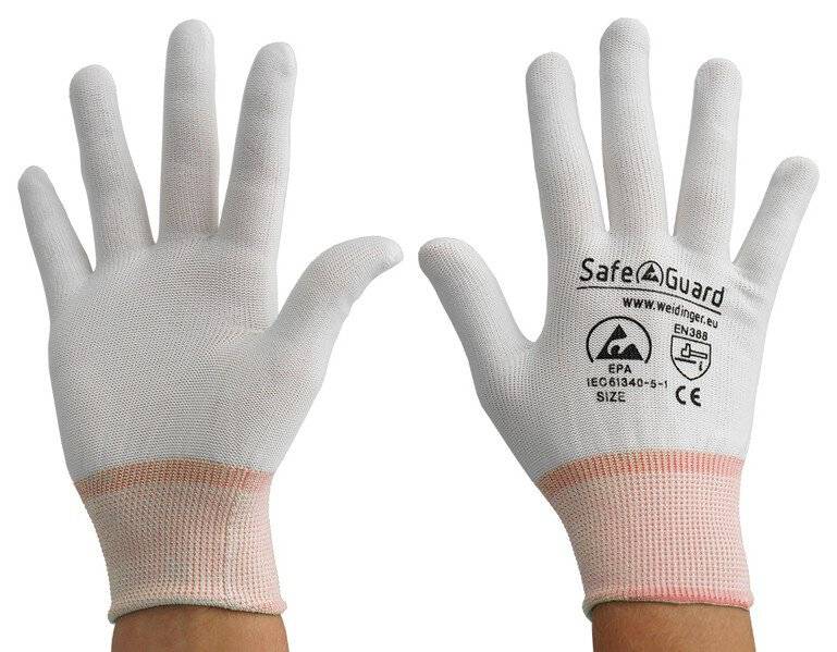 Guanto ESD, bianco/arancio, senza rivestimento, XS