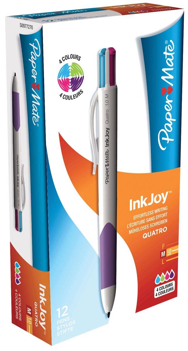 Penna a Sfera a Scatto InkJoy Quatro Paper Mate - 1 mm - S0977270 (Rosa Verde Chiaro Viola Turchese)-1