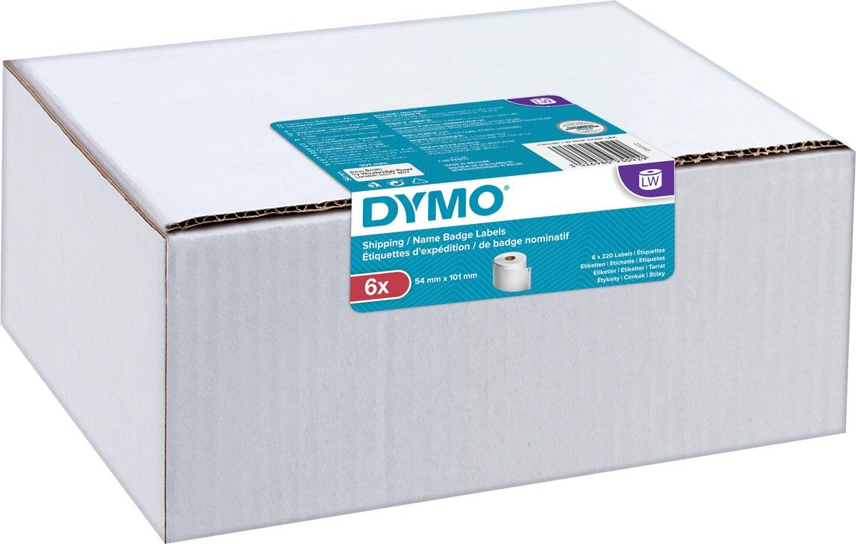 Rotolo etichette spedizione/badge - 54 x 101 mm - bianco - 220 etichette / rotolo - Dymo - value pack 6 pezzi-0