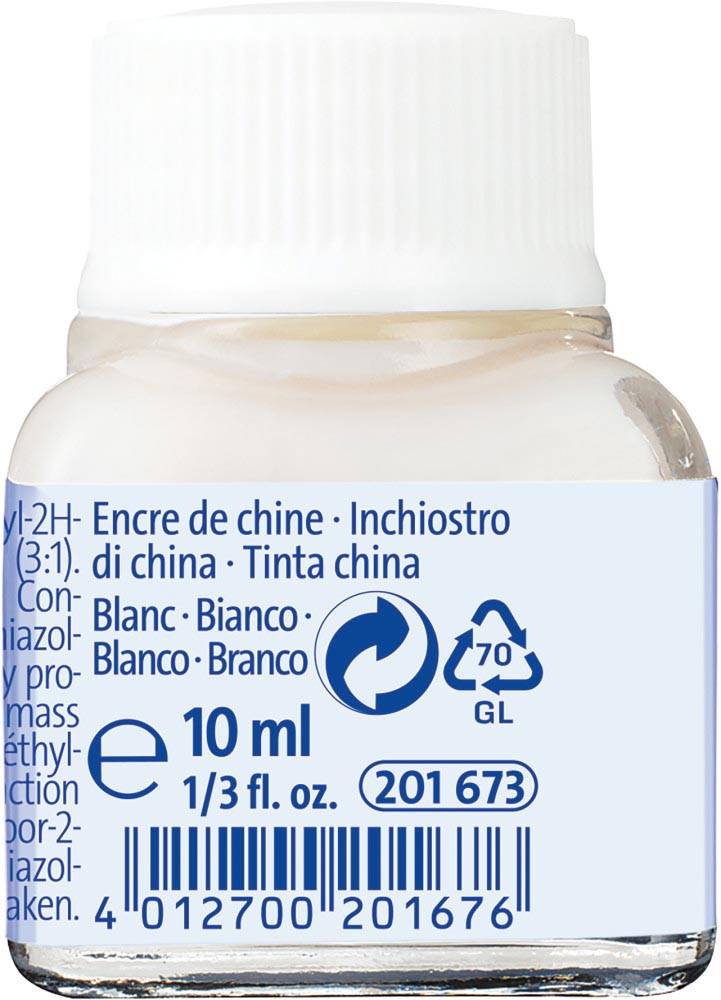 Pelikan Tusche A, Inhalt: 10 ml im Glas, Weiß (18) besonders geeignet für Reißfeder, Zeichenfeder, Pinsel (201673)-1