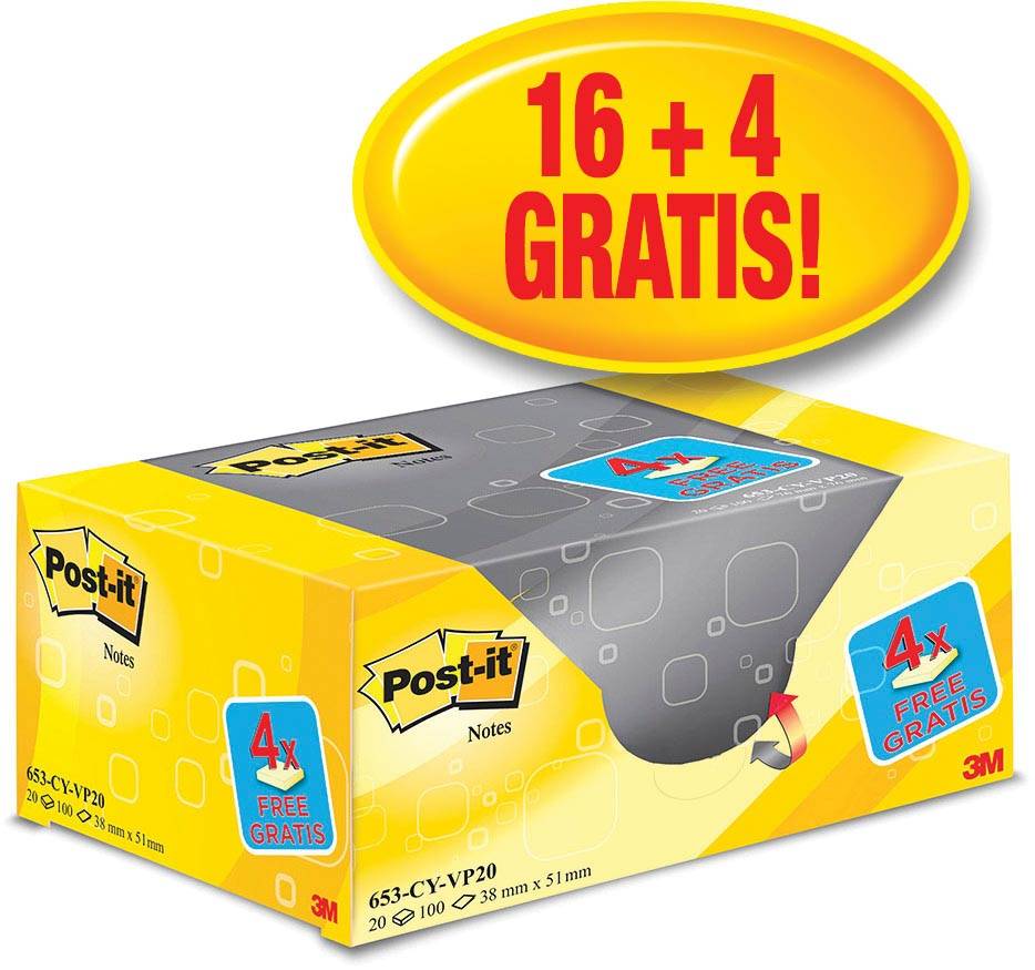 Post-It 653-VP20 pouch autoadesiva Rettangolo Giallo 100 fogli Autoadesivo-1