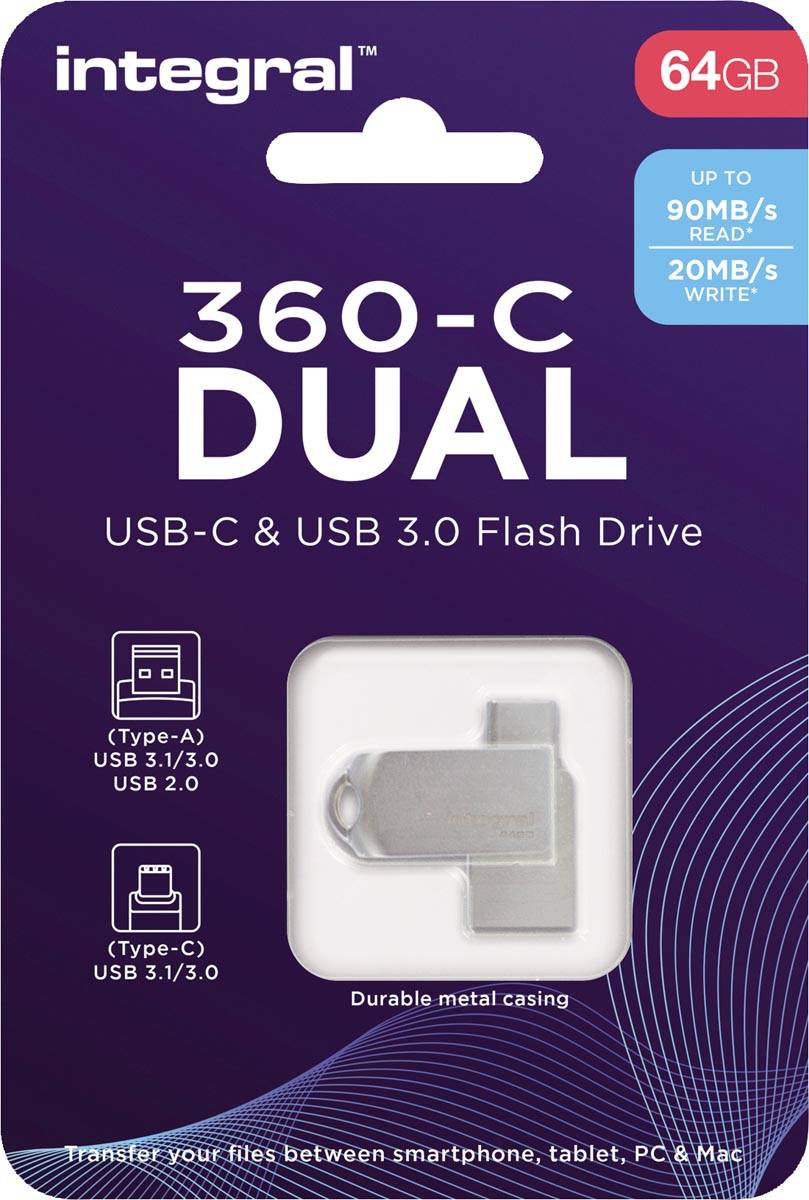 Integral 64GB 360-C Dual USB-C & USB 3.0 unità flash USB USB Type-A / USB Type-C-0