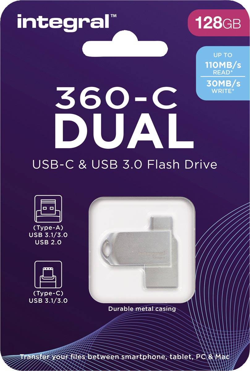 Integral 128GB 360-C Dual USB-C & USB 3.0 unità flash USB USB Type-A / USB Type--0