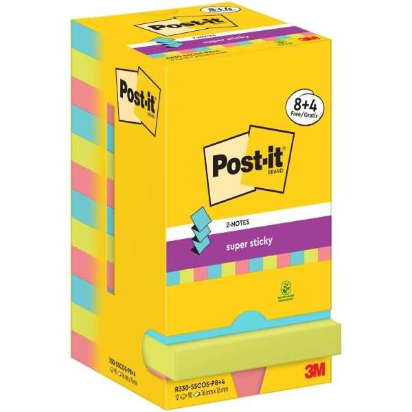 Post-It R330-SSCOS-P8+4 Klebezettel Quadratisch Blau - Grün - Pink 90 Blätter Selbstklebend (R330-SSCOS-P8+4)-0