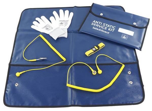 Kit di servizio ESD, guanti, clip a coccodrillo singola, blu