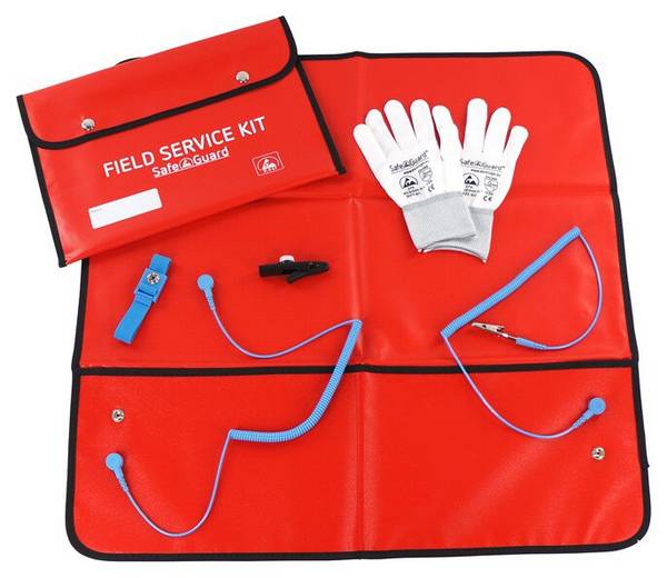 Kit di servizio ESD, guanti, clip a coccodrillo isolata, rosso