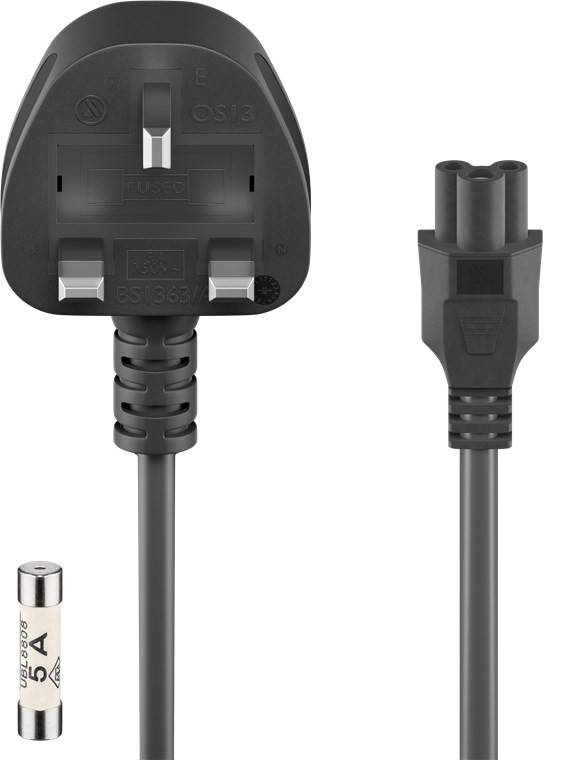 Goobay UK - cavo di collegamento dispositivo, 1,8 m, nero - spina UK a 3 pin (tipo G, BS 1363) > accoppiamento...-2
