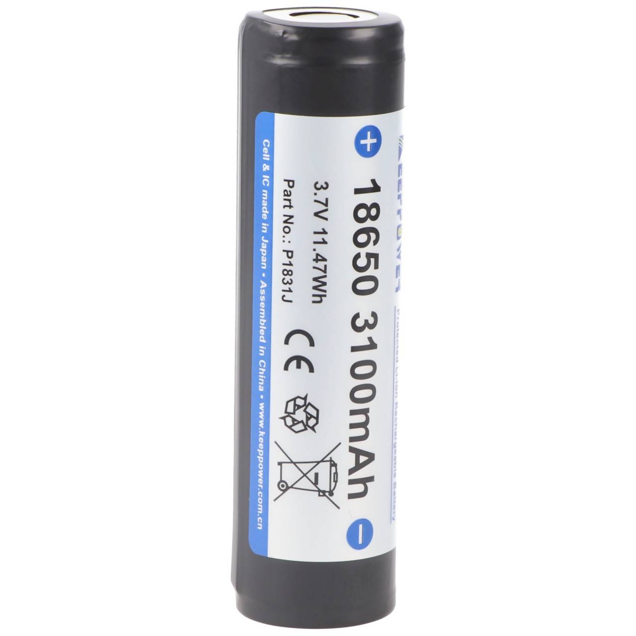 Keeppower 18650 3100 mAh, batteria agli ioni di litio da 3,7 V protetta 69,5 x 18,6 mm-0