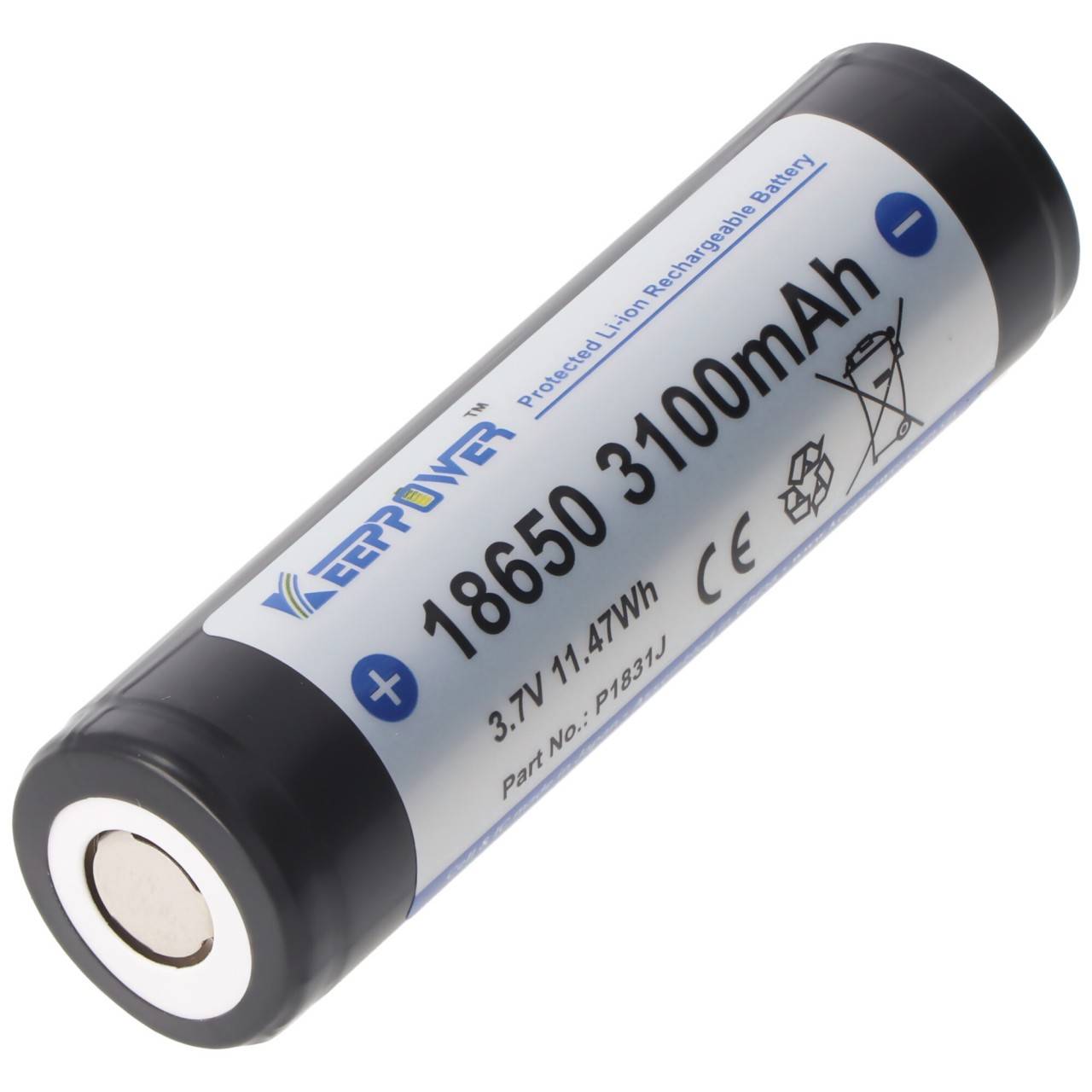 Keeppower 18650 3100 mAh, batteria agli ioni di litio da 3,7 V protetta 69,5 x 18,6 mm-1