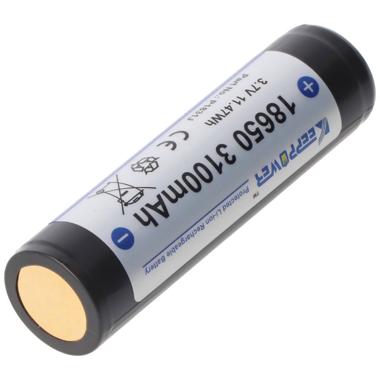 Keeppower 18650 3100 mAh, batteria agli ioni di litio da 3,7 V protetta 69,5 x 18,6 mm-2