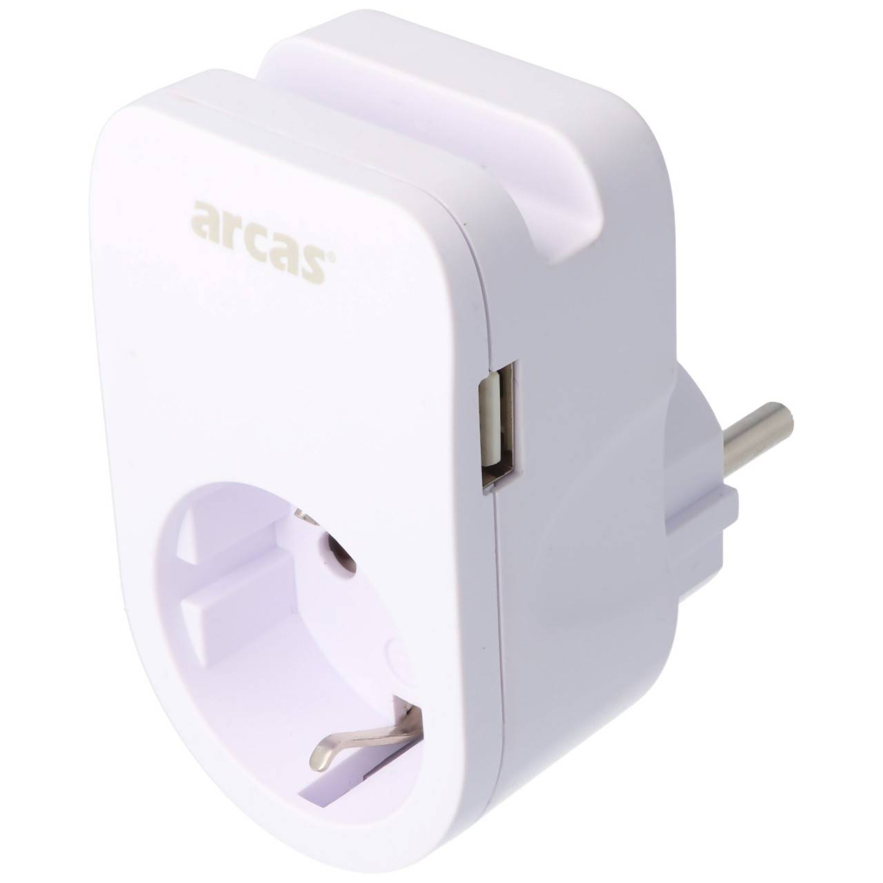 Adattatore Schuko a 1 via con 2 prese di ricarica USB e pratico supporto per cellulare-0