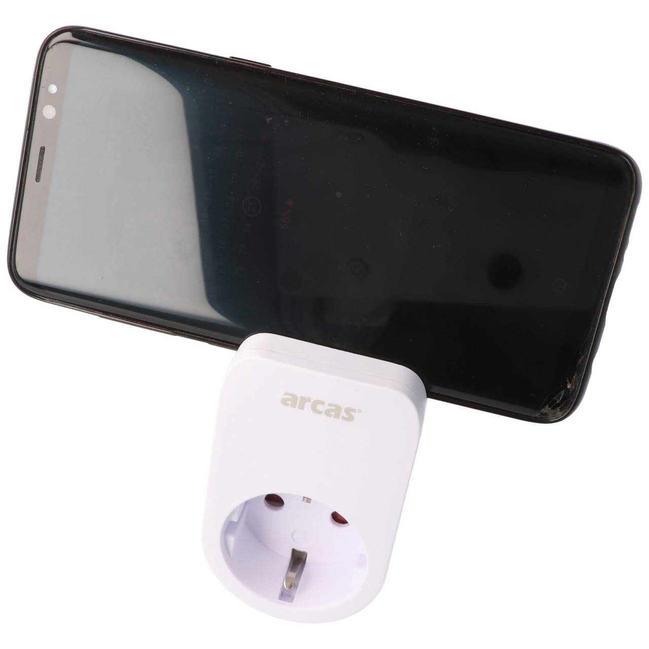 Adattatore Schuko a 1 via con 2 prese di ricarica USB e pratico supporto per cellulare-1