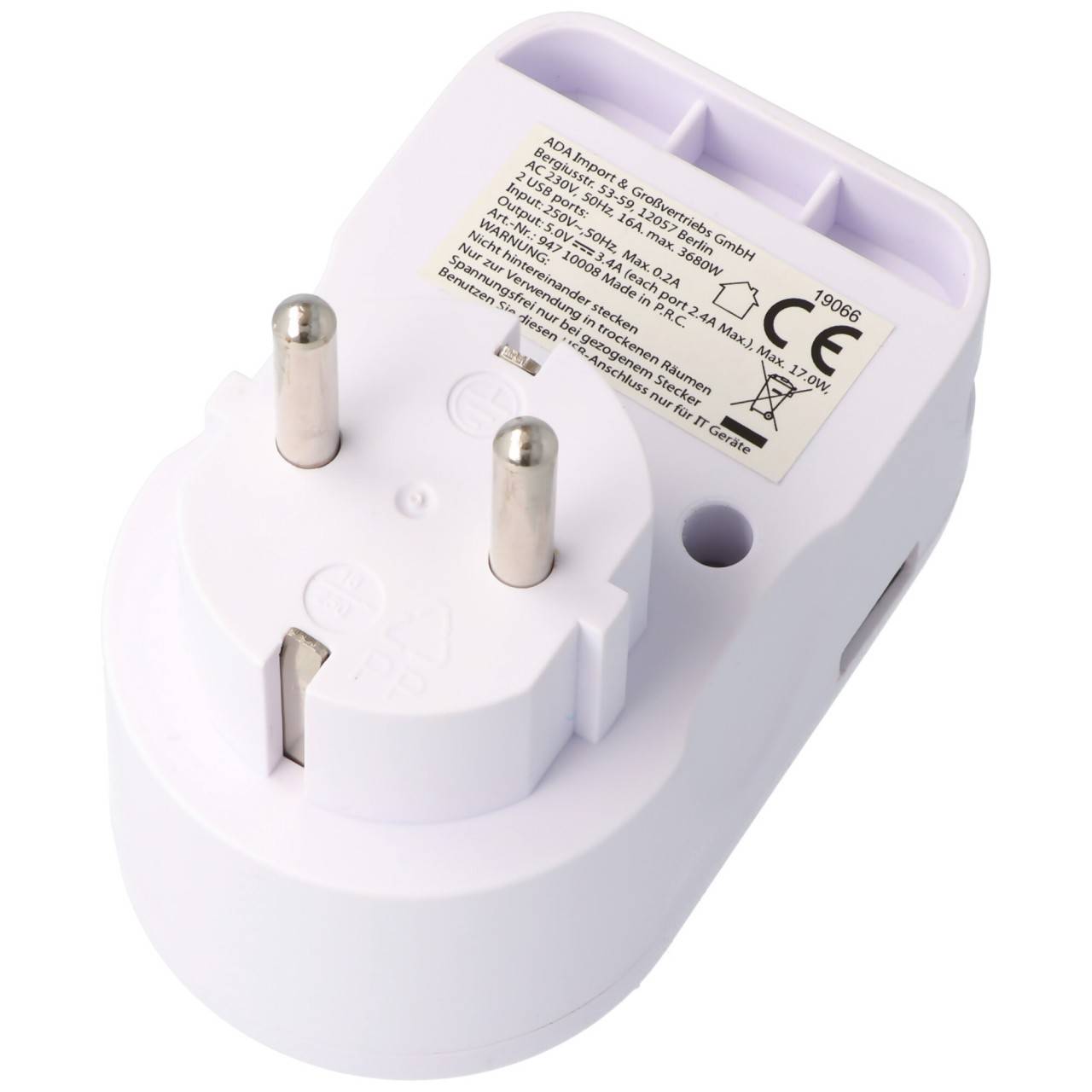 Adattatore Schuko a 1 via con 2 prese di ricarica USB e pratico supporto per cellulare-3