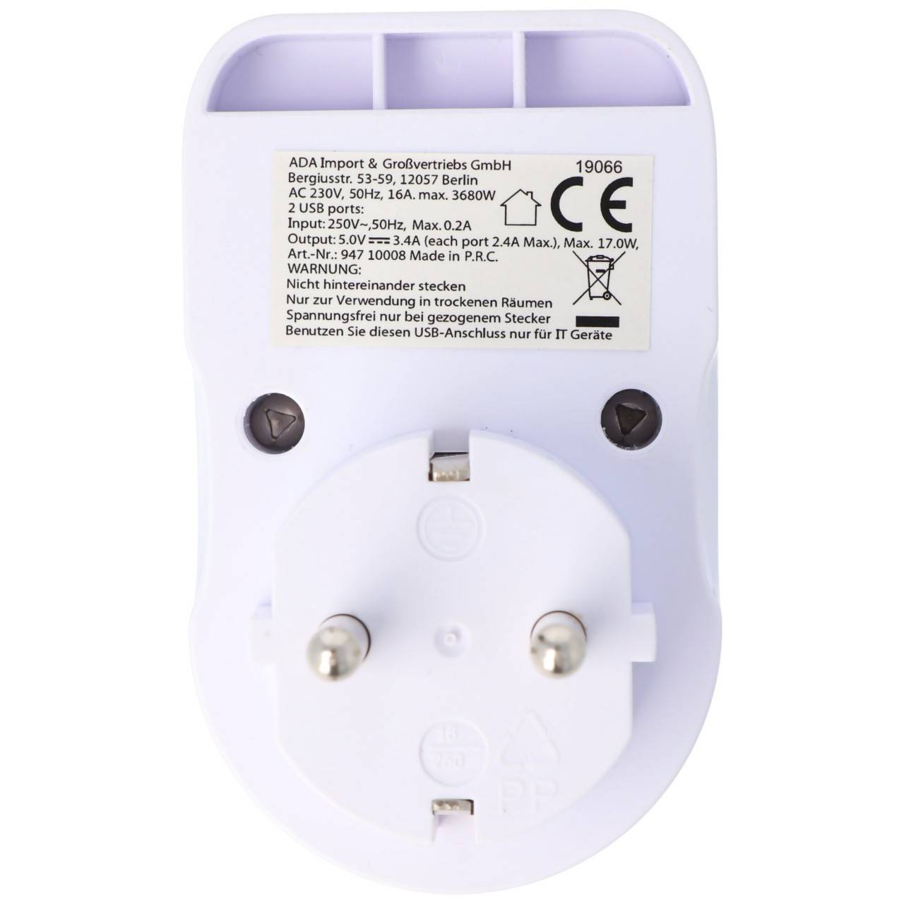 Adattatore Schuko a 1 via con 2 prese di ricarica USB e pratico supporto per cellulare-4