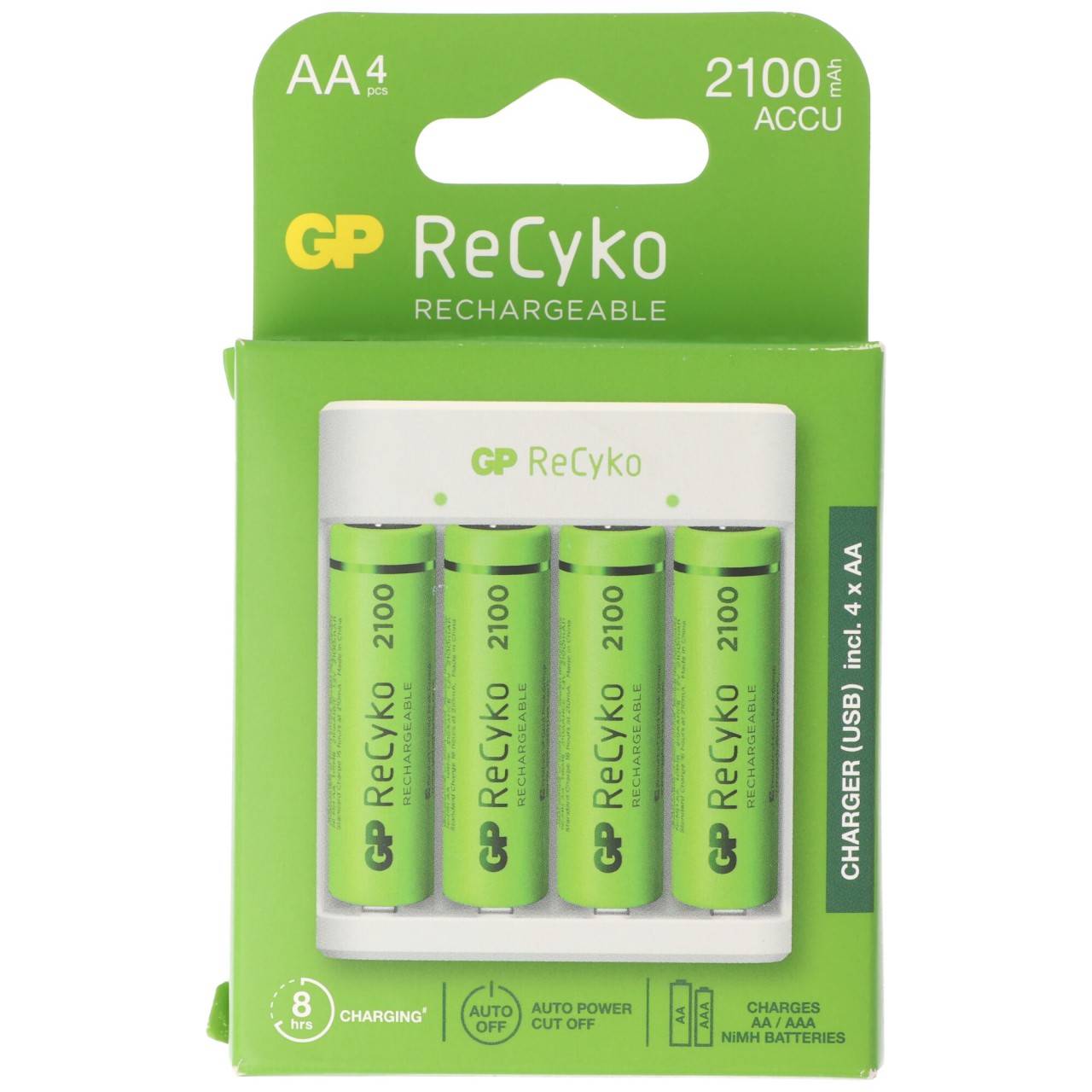 Caricatore modello USB GP E411 con 4 batterie ReCyko 1.2V AA Mignon 2100 mAh