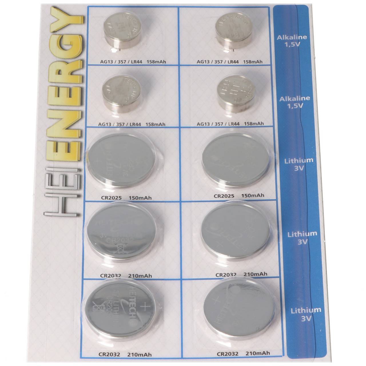 10 batterie a bottone alcaline e al litio, per molte applicazioni, ordinate in un set-2
