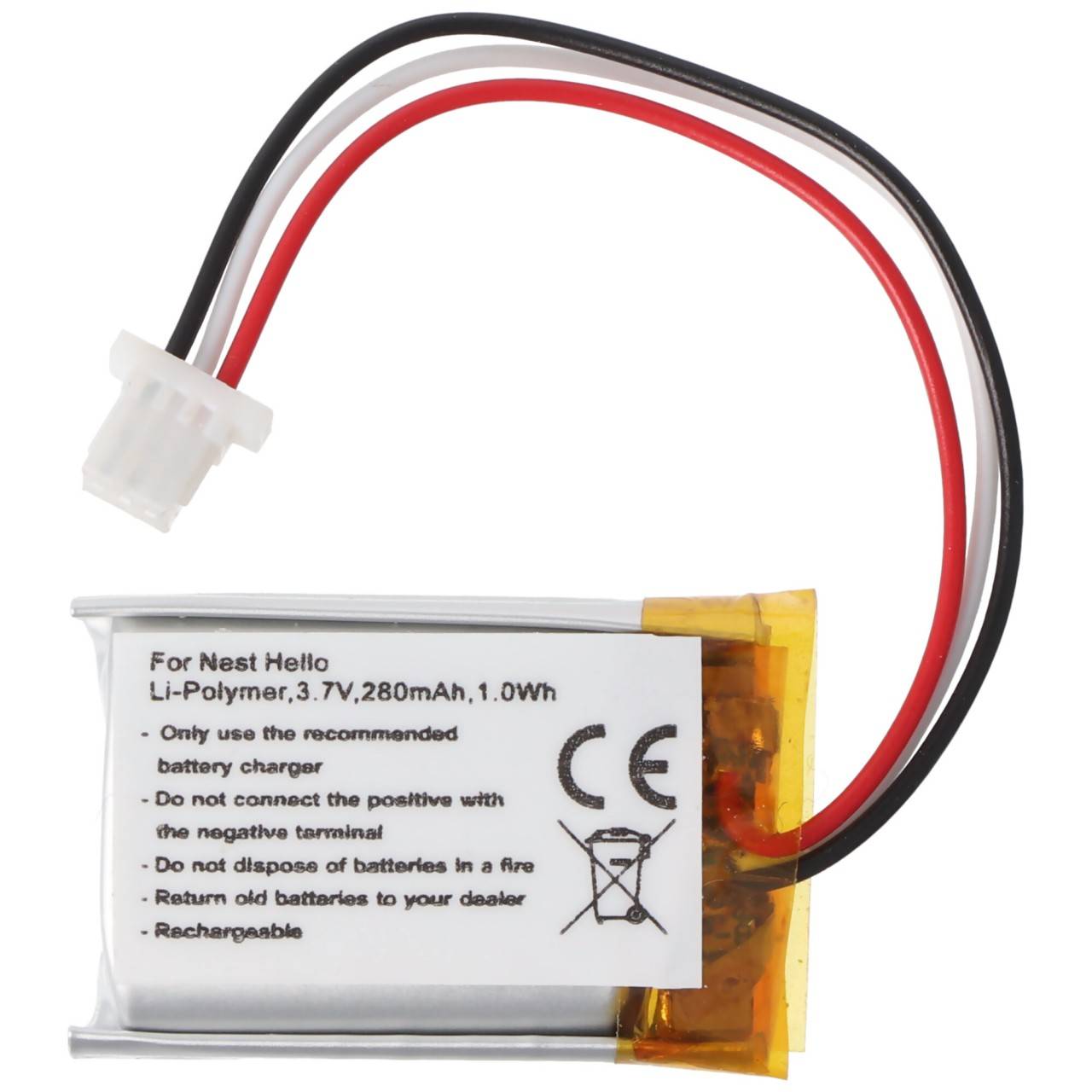 Batteria adatta per Nest Hello, ai polimeri di litio, 3,7 V, 280 mAh, 1,0 Wh-3