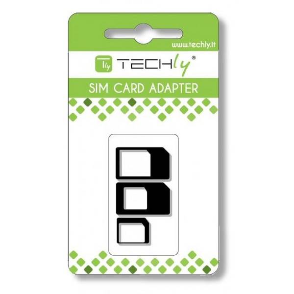Techly Adattatore Scheda SIM (4 in 1) nano-SIM, Micro-SIM e SIM Nero (I-SIM-3) I-SIM-3