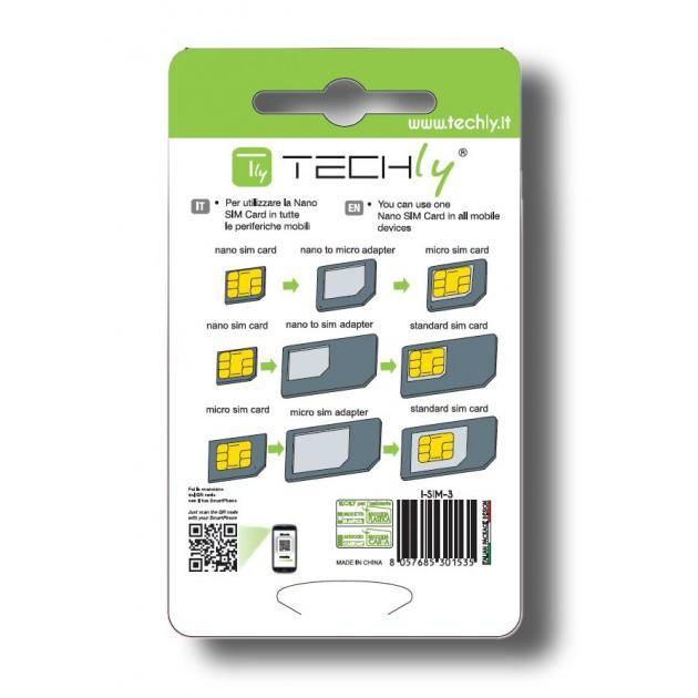 Techly Adattatore Scheda SIM (4 in 1) nano-SIM, Micro-SIM e SIM Nero (I-SIM-3) I-SIM-3-2