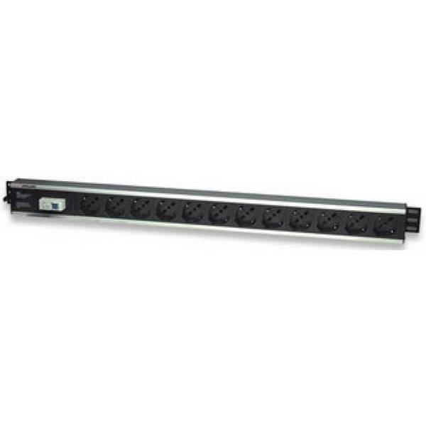 Techly I-CASE STRIP-12A unità di distribuzione dell'energia (PDU) 12 presa(e) AC Alluminio, Nero I-CASE STRIP-12A