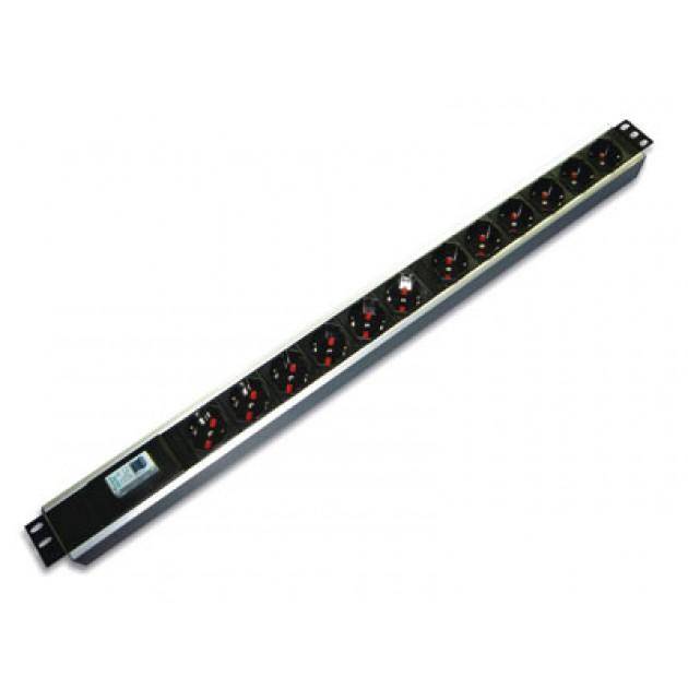Techly I-CASE STRIP-12A unità di distribuzione dell'energia (PDU) 12 presa(e) AC Alluminio, Nero I-CASE STRIP-12A-1